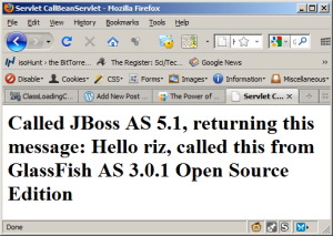 Result from calling the JBoss AS EJB